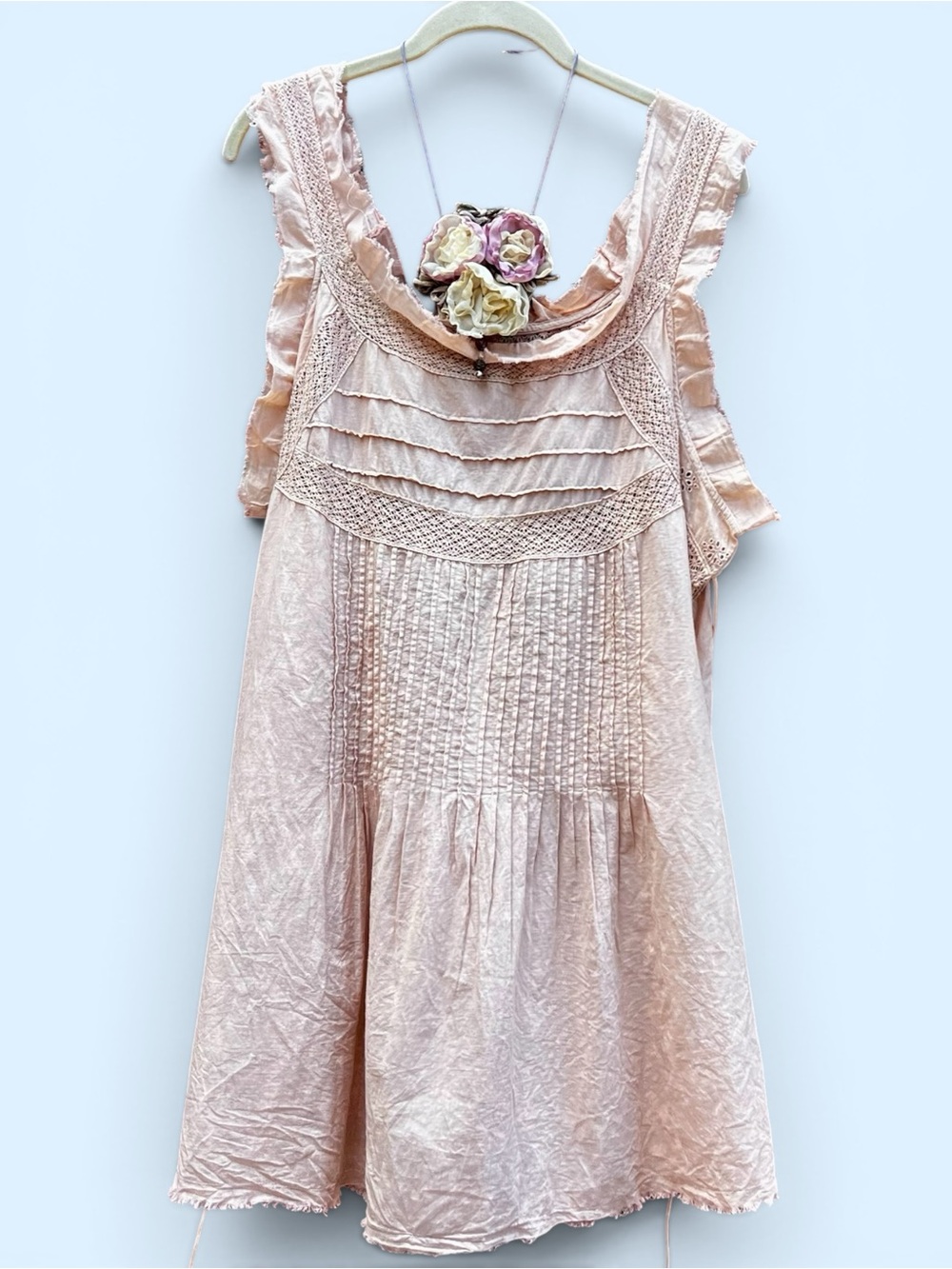 A Rare Bird Joy Vintage Style Boho Cotton Lace Trimmed Tunic Dress Cami One Size